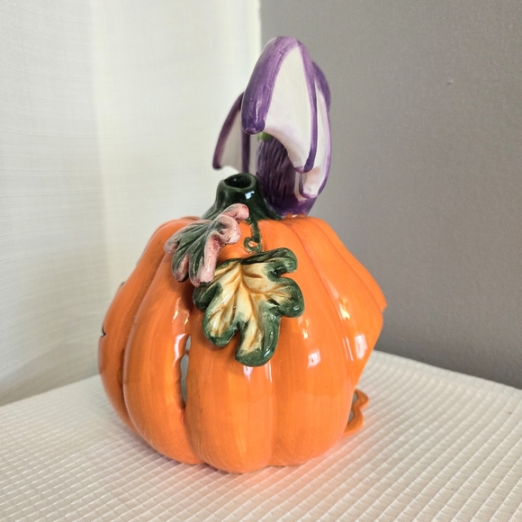 Vtg Halloween Pumpkin Bat Tealight Candle Holder Ceramic 2003 Read - Picture 3 of 12